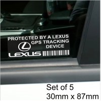 5 x Lexus GPS Tracking Device Security WINDOW Stickers 87x30mm-IS,NX,GS,RX,LS-Car,Van Alarm Tracker